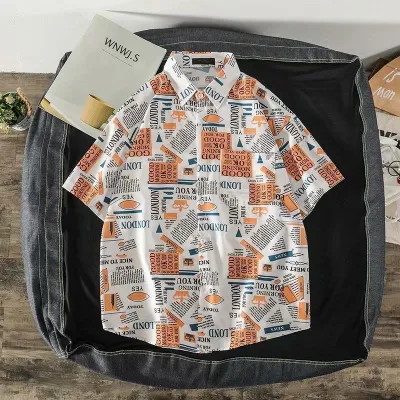 Men Fashion Casual Printed Short-Sleeve Shirt with Silk Feel
