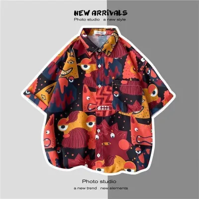 Men Fashion Casual Printed Short-Sleeve Shirt with Silk Feel