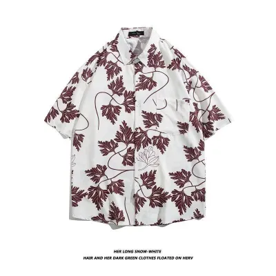 Men Fashion Casual Printed Short-Sleeve Shirt with Silk Feel