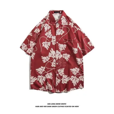 Men Fashion Casual Printed Short-Sleeve Shirt with Silk Feel