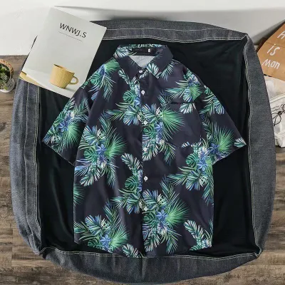 Men Fashion Casual Printed Short-Sleeve Shirt with Silk Feel