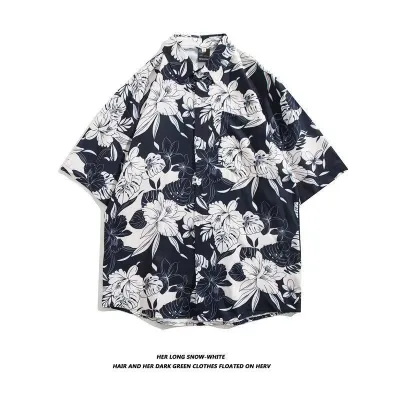 Men Fashion Casual Printed Short-Sleeve Shirt with Silk Feel