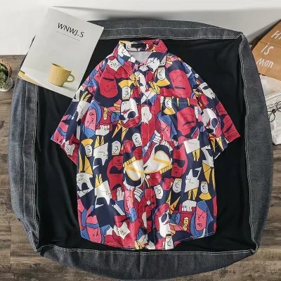 Men Fashion Casual Printed Short-Sleeve Shirt with Silk Feel