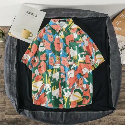Men Fashion Casual Printed Short-Sleeve Shirt with Silk Feel