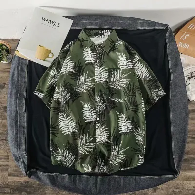 Men Fashion Casual Printed Short-Sleeve Shirt with Silk Feel