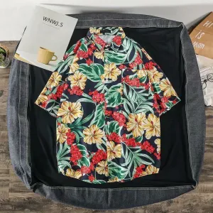 Men Fashion Casual Printed Short-Sleeve Shirt with Silk Feel