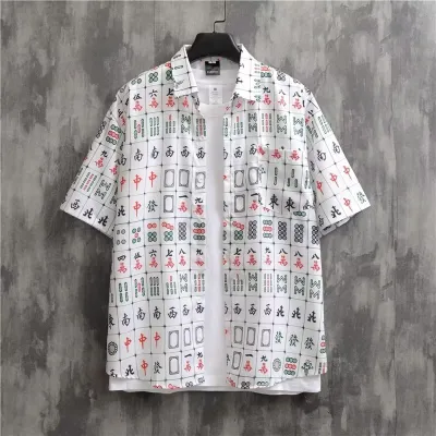 Men Fashion Casual Printed Lapel Short-Sleeve Shirt
