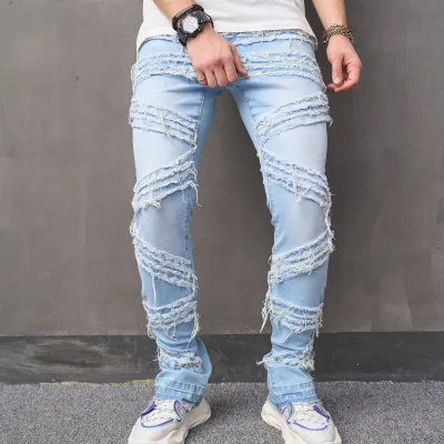 Men Retro Casual Straight Tassel Jeans