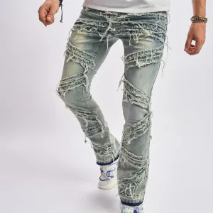 Men Retro Casual Straight Tassel Jeans