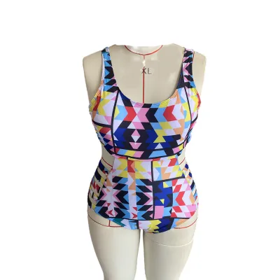 Women Plus Size Sexy Printed Hollow-Out One-Piece Swimsuit