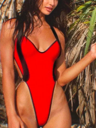 Women Fashion Sexy Contrast Color One-Piece Swimsuit