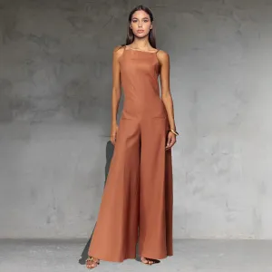 Women Fashion Sexy Solid Color Sleeveless Loose Wide Leg Jumpsuits