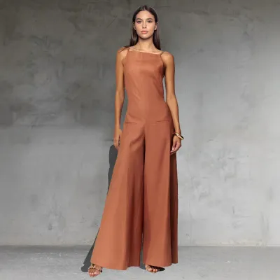 Women Fashion Sexy Solid Color Sleeveless Loose Wide Leg Jumpsuits