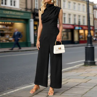 Women Casual Solid Color Sleeveless Loose Jumpsuit