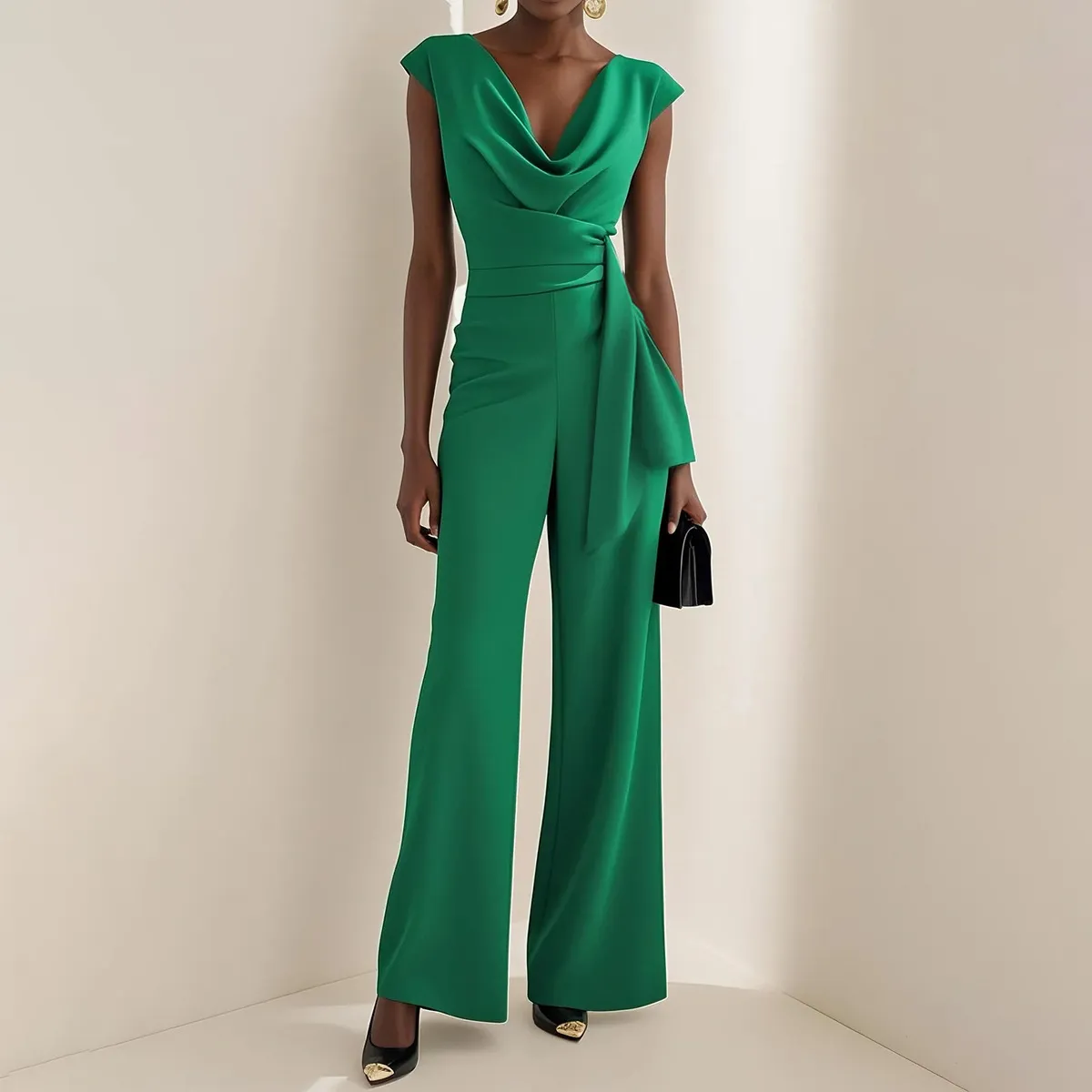 Women Elegant Solid Color Sleeveless Lace-Up Jumpsuits