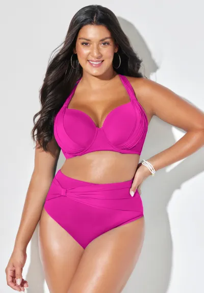 Women Plus Size Sexy Solid Color Tankini Bright Swimsuit