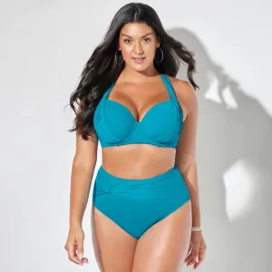 Women Plus Size Sexy Solid Color Tankini Bright Swimsuit