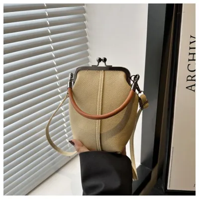 Women Fashion Casual Denim Clip Bucket Handbag Medium Soft
