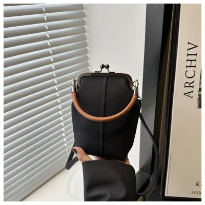 Women Fashion Casual Denim Clip Bucket Handbag Medium Soft