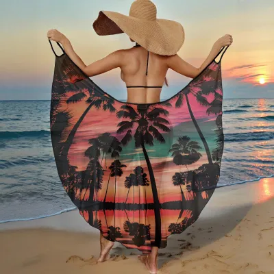 Women Sexy Printed Quick-Drying Mesh Beach Cover-Up