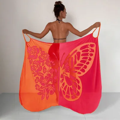 Women Fashion Sexy Butterfly Contrast Printed Quick-Dry Beach Cover-Ups