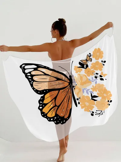 Women Fashion Sexy Butterfly Contrast Printed Quick-Dry Beach Cover-Ups