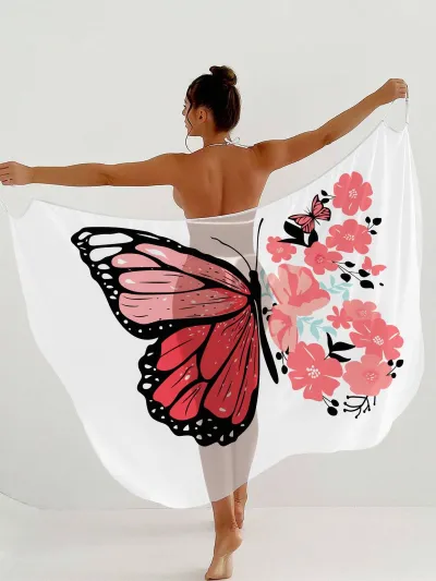 Women Fashion Sexy Butterfly Contrast Printed Quick-Dry Beach Cover-Ups