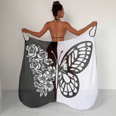 Women Fashion Sexy Butterfly Contrast Printed Quick-Dry Beach Cover-Ups