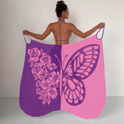 Women Fashion Sexy Butterfly Contrast Printed Quick-Dry Beach Cover-Ups