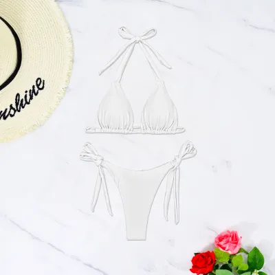 Women's Sexy Halter-Neck Lace-Up Bikini Swimsuit in Solid Color