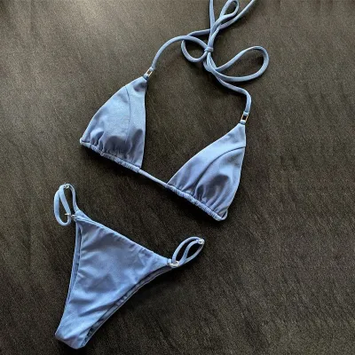 Women Fashion Sexy Printed Halter-Neck Lace-Up Bikini Swimsuit
