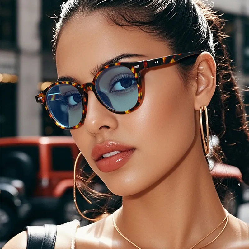 Women Fashion Retro Round Rice Nail AC Lens PC Frame Sunglasses