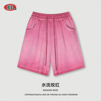 Men Fashion Casual Vintage Washed Drawstring Loose Fit Pure Cotton Shorts