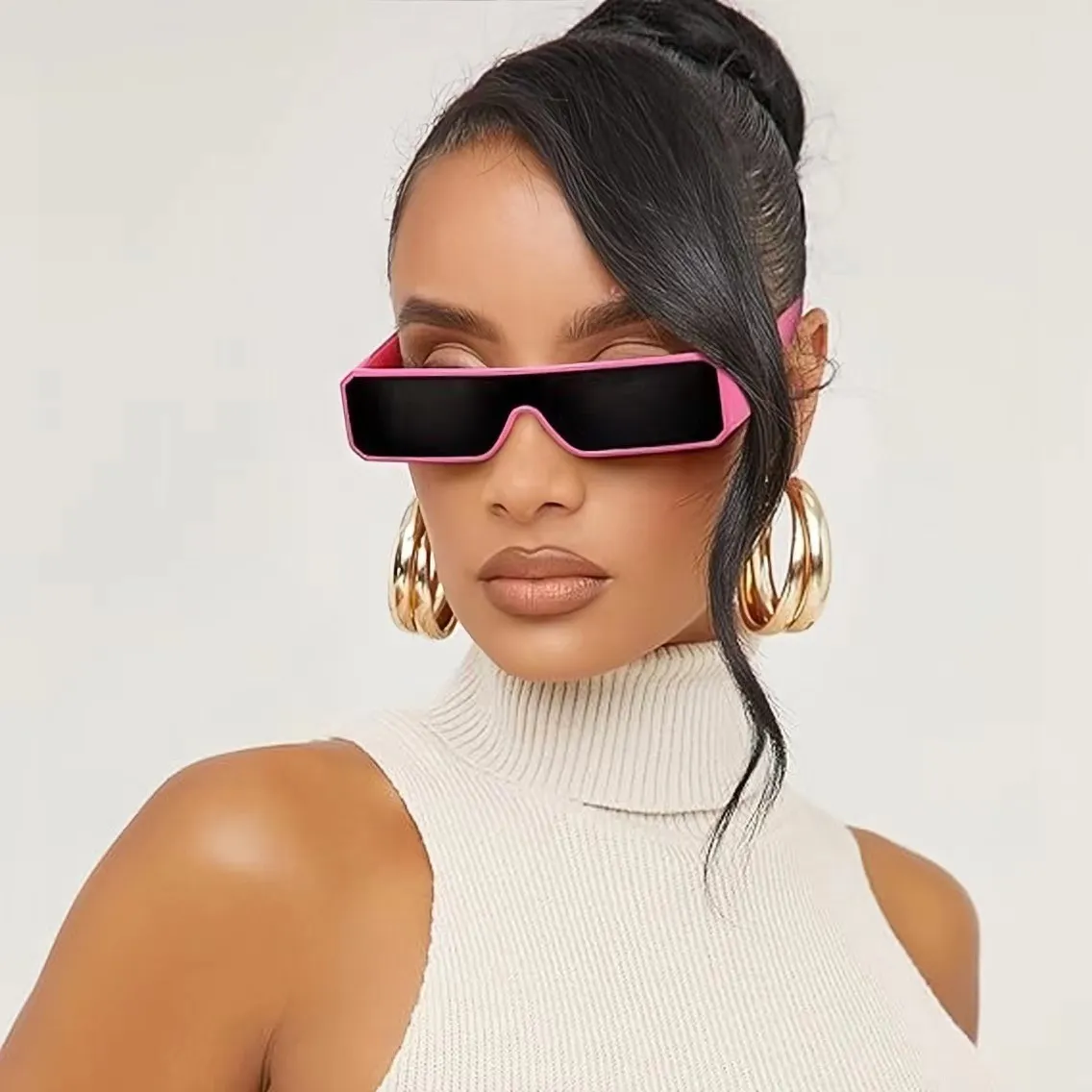 Women Fashion Rectangular Sunglasses with Plastic Frame PC Lens