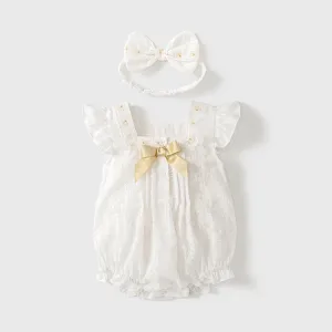 Kids Baby Girls Fashion Cute Printed Short-Sleeve Bowknot Flutter Rompers