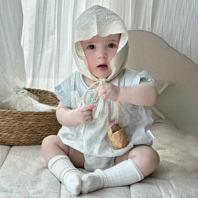 Kids Baby Girls Fashion Cute Solid Color Short-Sleeve T-Shirt Flower Printed Romper Two-Piece Set