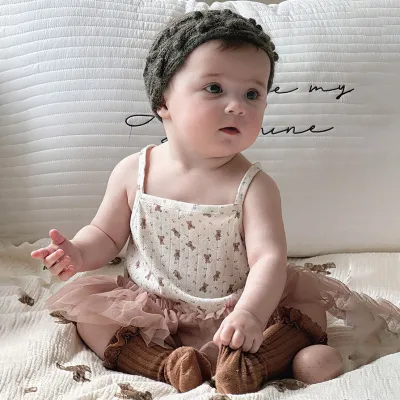 Kids Baby Girl Fashion Cute Printed Mesh Stitching Sleeveless Rompers