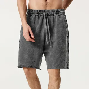 Men Fashion Casual Drawstring Washed Cotton Shorts