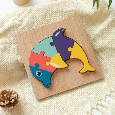 Fashion Kids Wooden Animal 3D Stereo Puzzle Blocks Toy