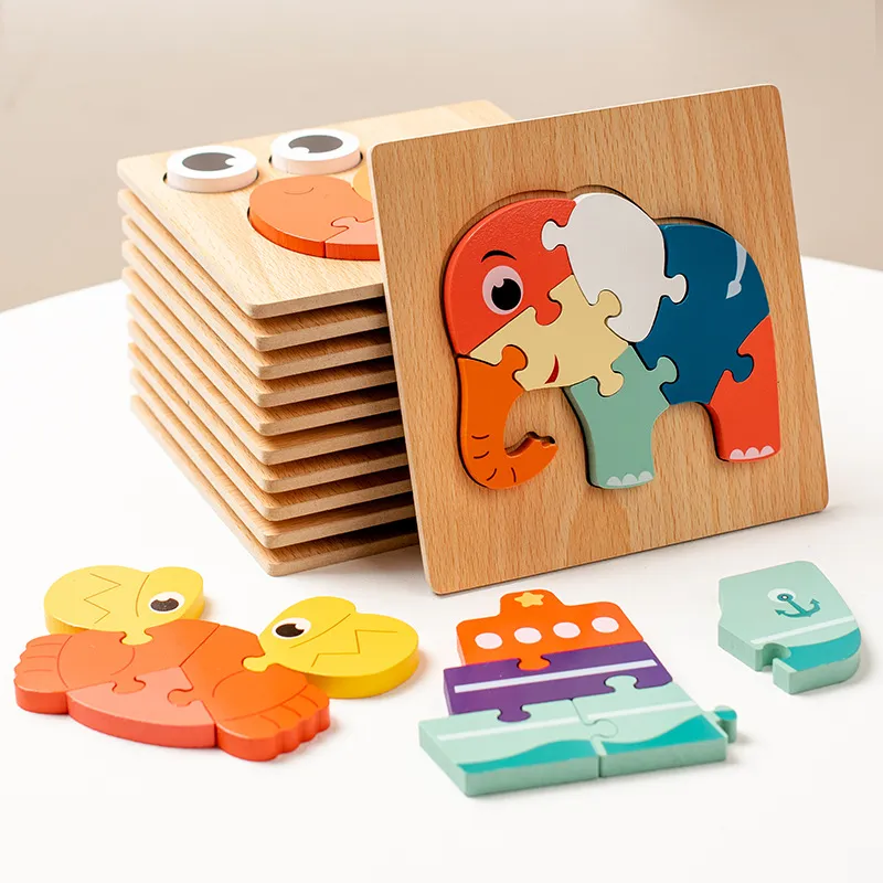 Fashion Kids Wooden Animal 3D Stereo Puzzle Blocks Toy