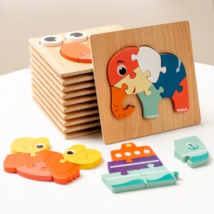 Fashion Kids Wooden Animal 3D Stereo Puzzle Blocks Toy