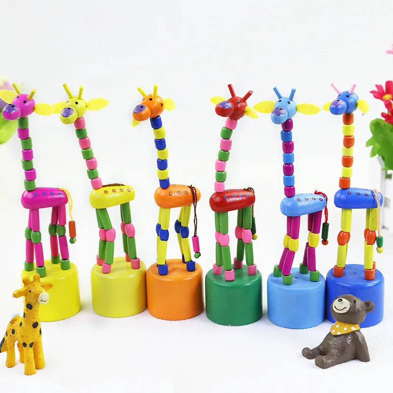 Fashion Cute Kids Wooden Giraffe Spring Swinging Small Animal Ornaments