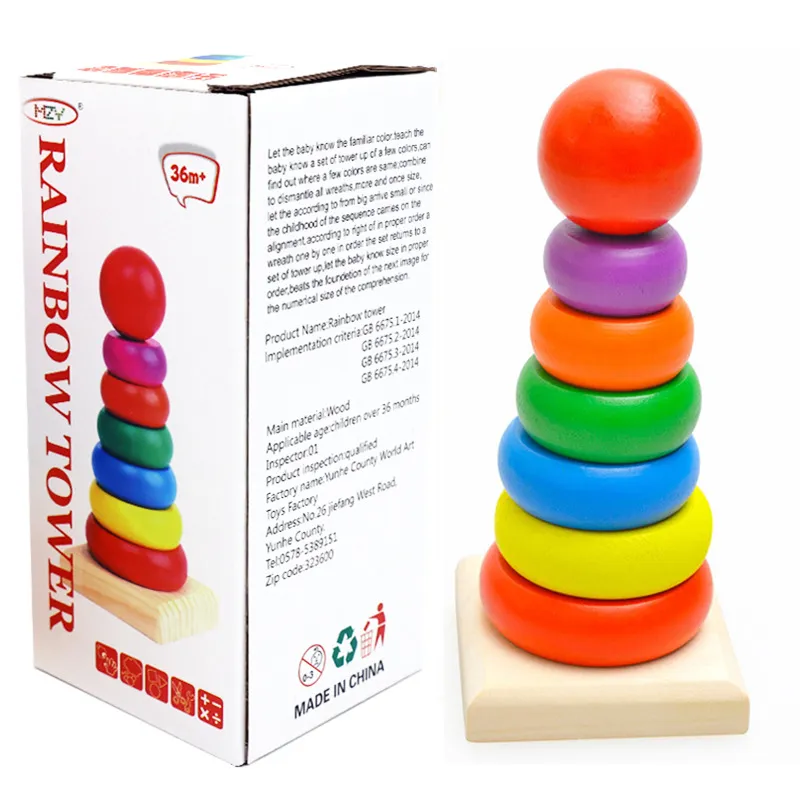 Fashion Kids Wooden Rainbow Stacking Tower Educational Toy