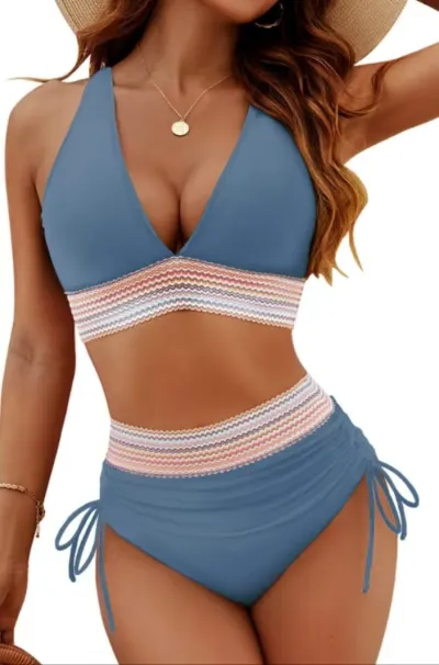 Women Fashion Sexy Deep V High Waist Tankini Swimsuit