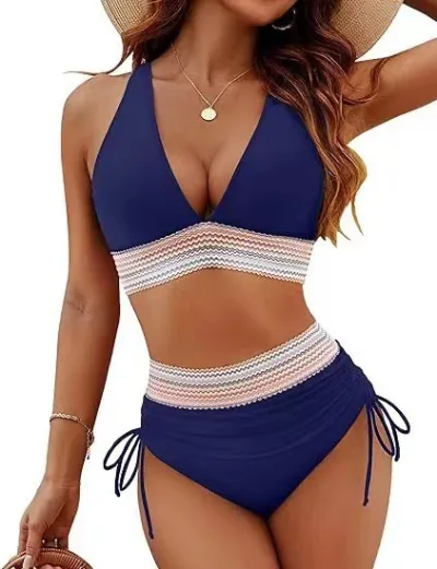Women Fashion Sexy Deep V High Waist Tankini Swimsuit