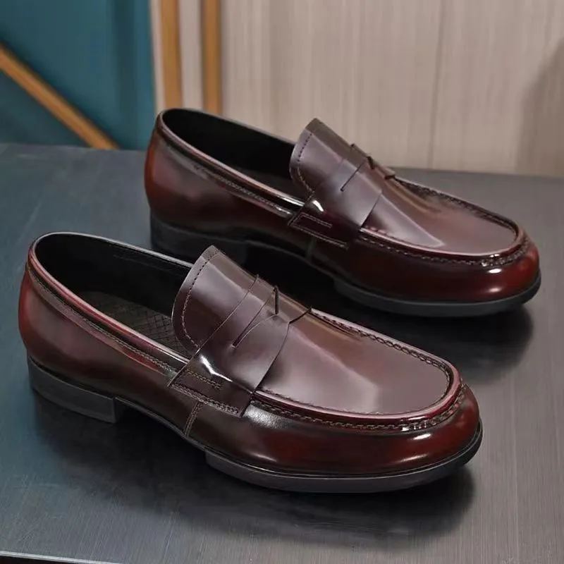 Men's Fashion Casual Solid Color Slip-On Leather Shoes Low Top Round Toe Business Rubber Sole