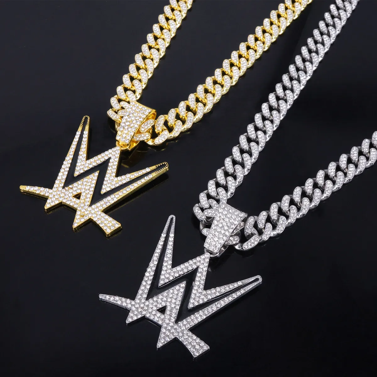 Personalized Street Letter Alloy Rhinestone Pendant Hip Hop Cuban Necklace