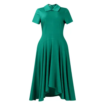 Women Elegant Pure Color Irregular Hem Short Sleeve African Plus Size Dress