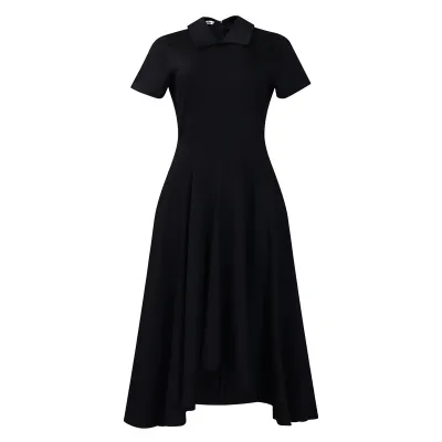 Women Elegant Pure Color Irregular Hem Short Sleeve African Plus Size Dress