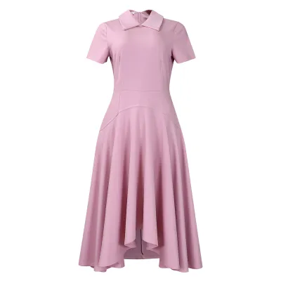 Women Elegant Pure Color Irregular Hem Short Sleeve African Plus Size Dress